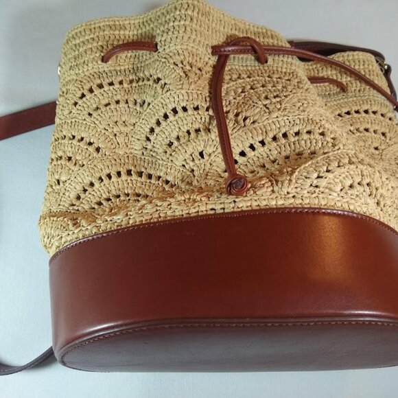 Sezane NWOT La Maroquinerie Sézane Paris 'Alma' cream w-brown leather bucket bag - Picture 4 of 16